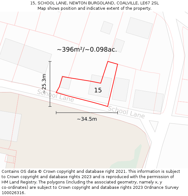 15, SCHOOL LANE, NEWTON BURGOLAND, COALVILLE, LE67 2SL: Plot and title map