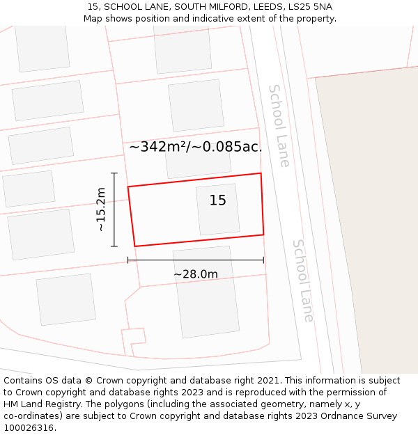 15, SCHOOL LANE, SOUTH MILFORD, LEEDS, LS25 5NA: Plot and title map