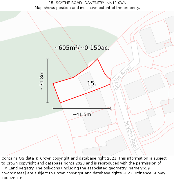 15, SCYTHE ROAD, DAVENTRY, NN11 0WN: Plot and title map