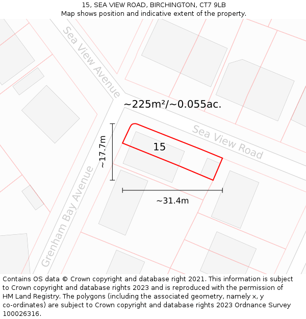 15, SEA VIEW ROAD, BIRCHINGTON, CT7 9LB: Plot and title map