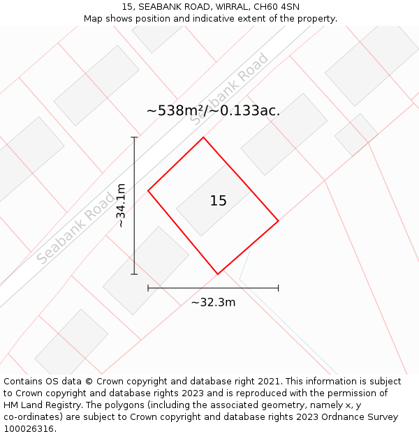 15, SEABANK ROAD, WIRRAL, CH60 4SN: Plot and title map