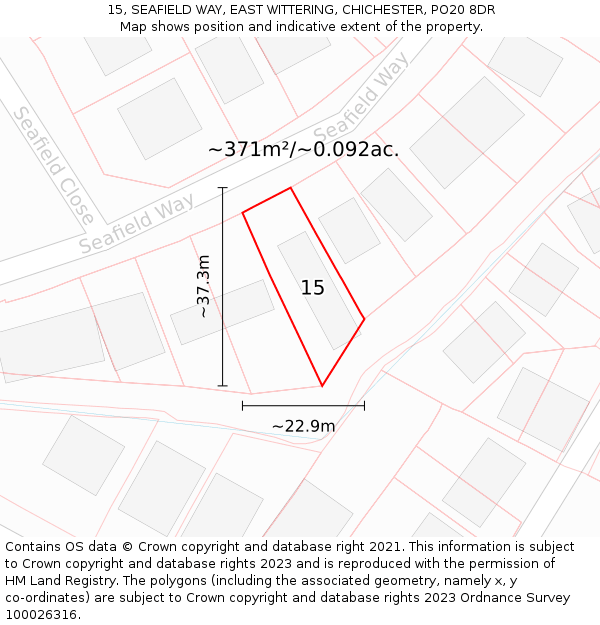 15, SEAFIELD WAY, EAST WITTERING, CHICHESTER, PO20 8DR: Plot and title map