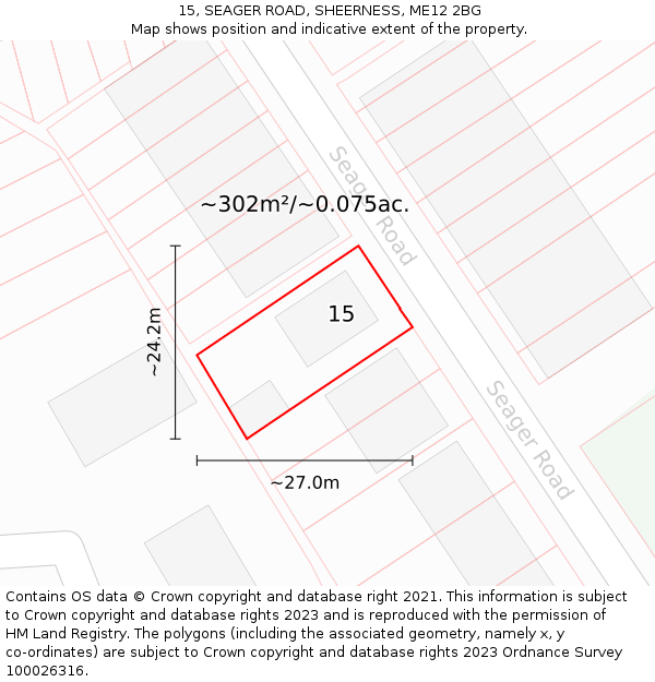 15, SEAGER ROAD, SHEERNESS, ME12 2BG: Plot and title map