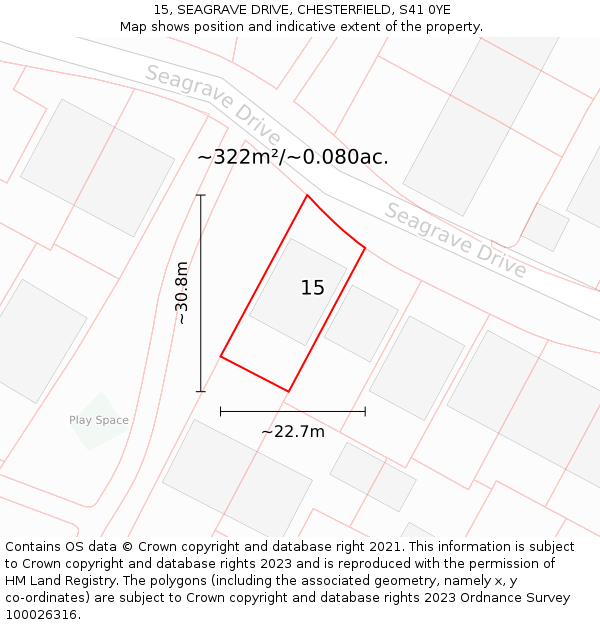 15, SEAGRAVE DRIVE, CHESTERFIELD, S41 0YE: Plot and title map