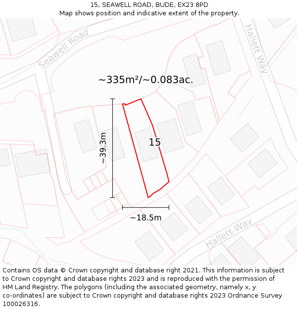 15, SEAWELL ROAD, BUDE, EX23 8PD: Plot and title map