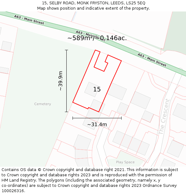 15, SELBY ROAD, MONK FRYSTON, LEEDS, LS25 5EQ: Plot and title map