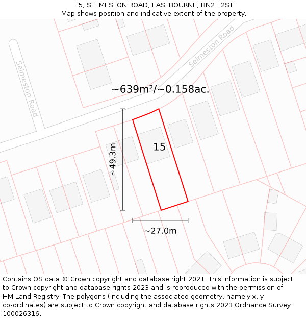 15, SELMESTON ROAD, EASTBOURNE, BN21 2ST: Plot and title map