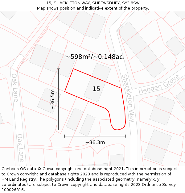 15, SHACKLETON WAY, SHREWSBURY, SY3 8SW: Plot and title map