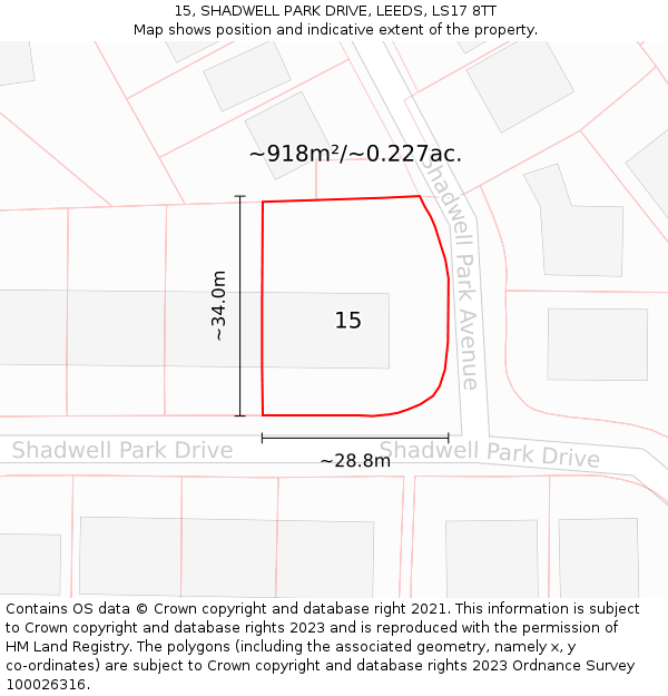 15, SHADWELL PARK DRIVE, LEEDS, LS17 8TT: Plot and title map
