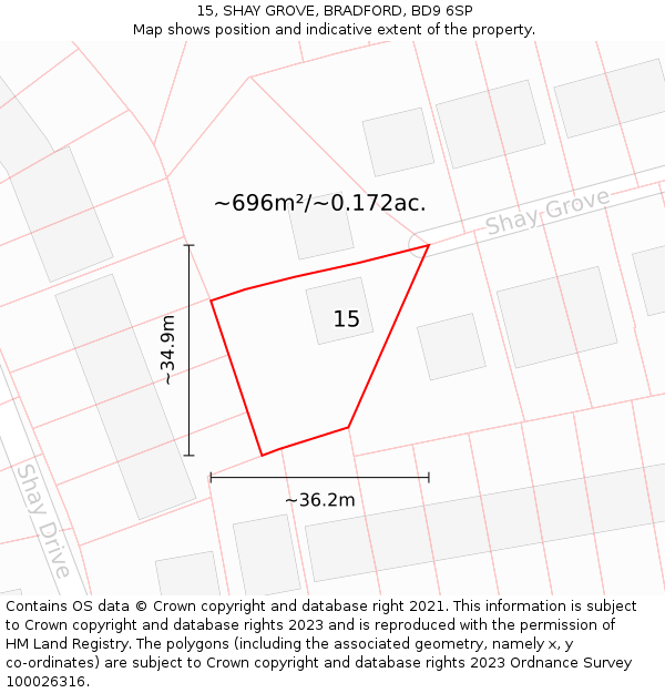 15, SHAY GROVE, BRADFORD, BD9 6SP: Plot and title map
