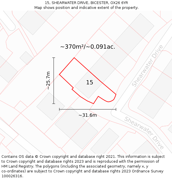 15, SHEARWATER DRIVE, BICESTER, OX26 6YR: Plot and title map