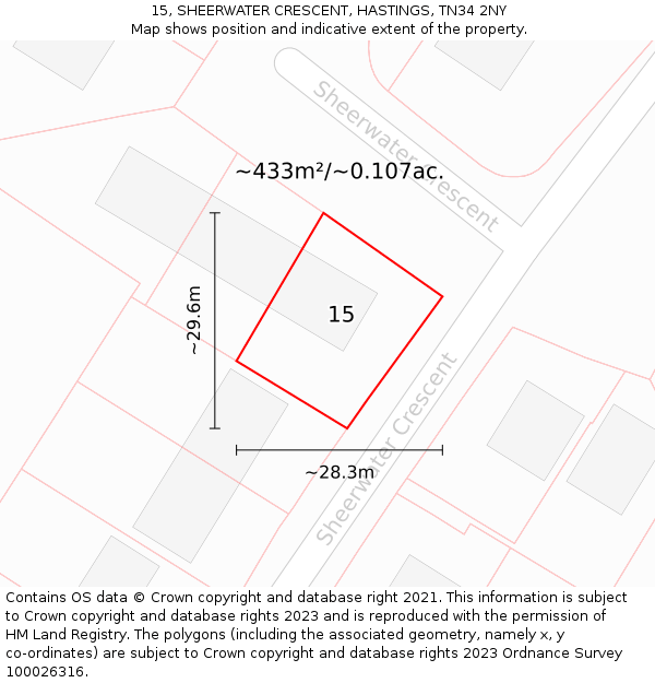 15, SHEERWATER CRESCENT, HASTINGS, TN34 2NY: Plot and title map