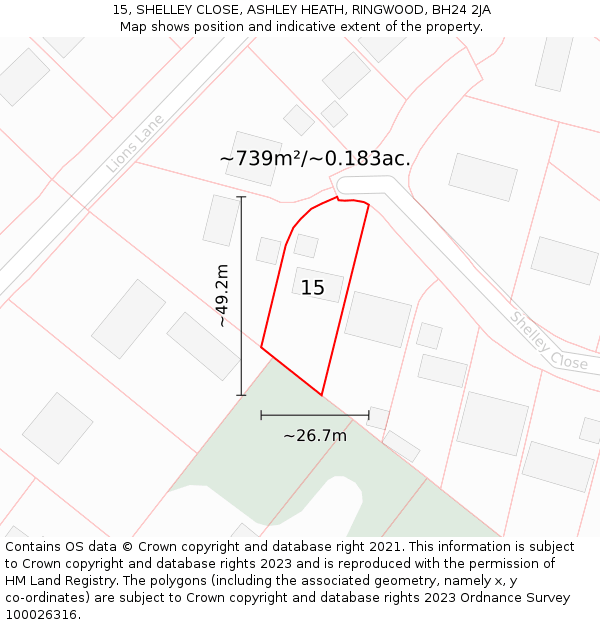 15, SHELLEY CLOSE, ASHLEY HEATH, RINGWOOD, BH24 2JA: Plot and title map