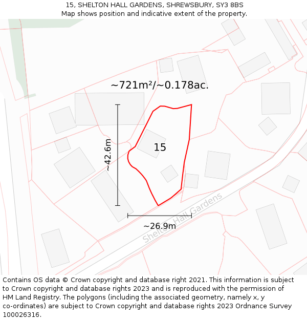 15, SHELTON HALL GARDENS, SHREWSBURY, SY3 8BS: Plot and title map