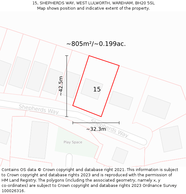 15, SHEPHERDS WAY, WEST LULWORTH, WAREHAM, BH20 5SL: Plot and title map