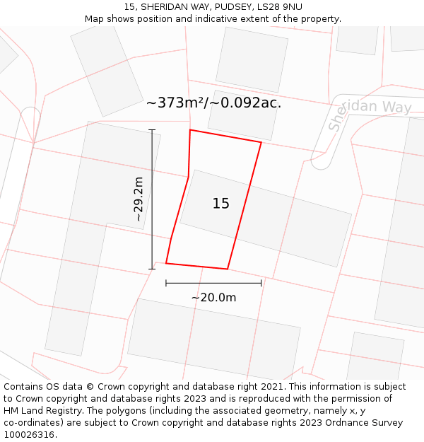 15, SHERIDAN WAY, PUDSEY, LS28 9NU: Plot and title map