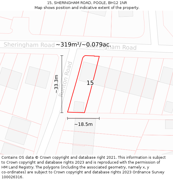 15, SHERINGHAM ROAD, POOLE, BH12 1NR: Plot and title map