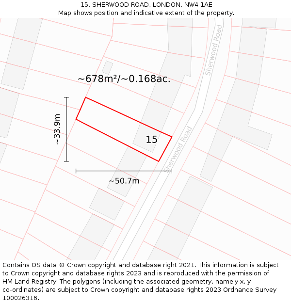 15, SHERWOOD ROAD, LONDON, NW4 1AE: Plot and title map
