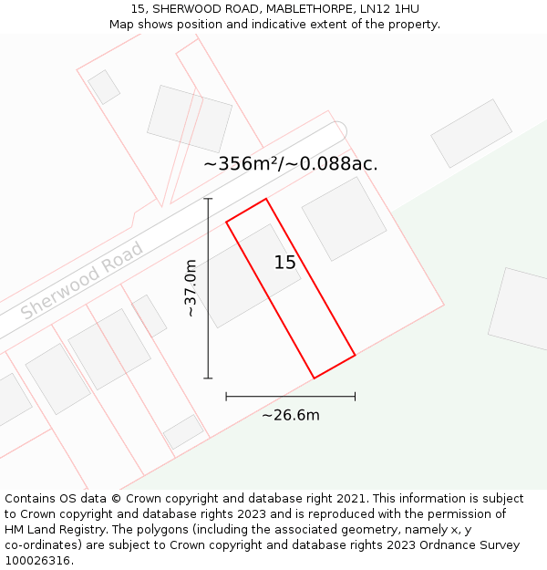 15, SHERWOOD ROAD, MABLETHORPE, LN12 1HU: Plot and title map