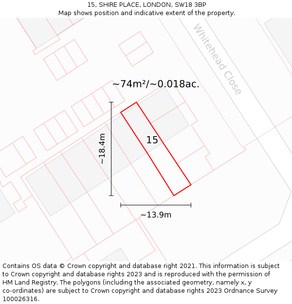 15, SHIRE PLACE, LONDON, SW18 3BP: Plot and title map