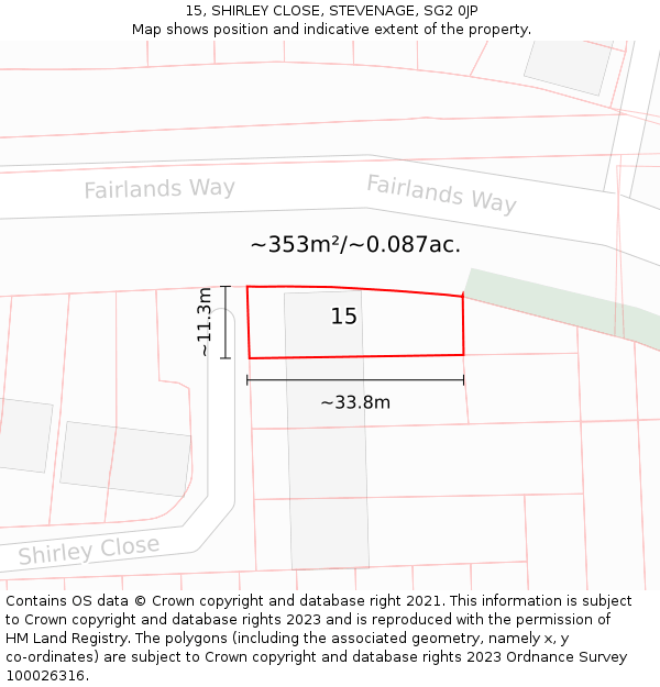 15, SHIRLEY CLOSE, STEVENAGE, SG2 0JP: Plot and title map