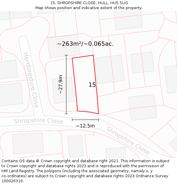 15, SHROPSHIRE CLOSE, HULL, HU5 5UG: Plot and title map