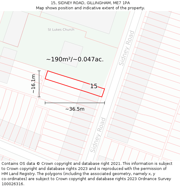 15, SIDNEY ROAD, GILLINGHAM, ME7 1PA: Plot and title map