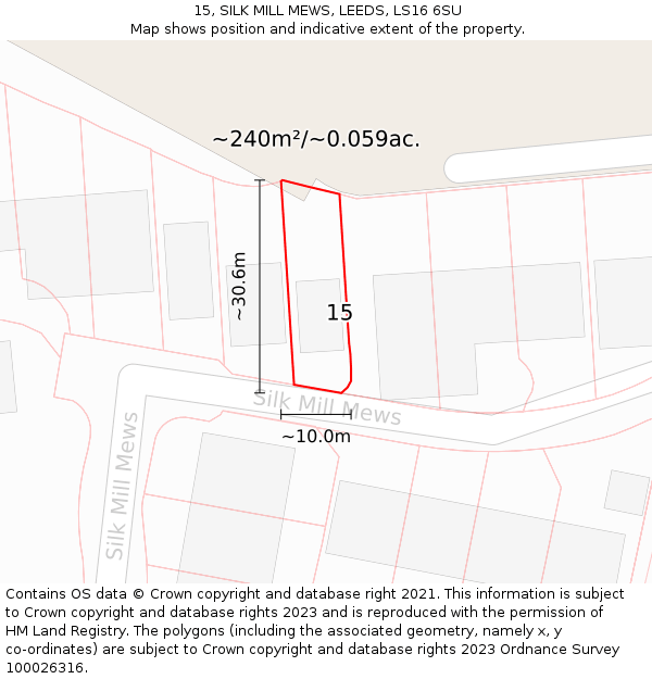 15, SILK MILL MEWS, LEEDS, LS16 6SU: Plot and title map