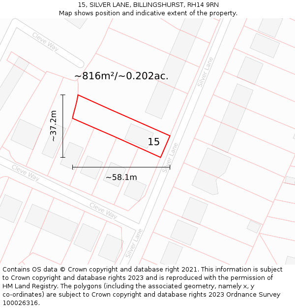 15, SILVER LANE, BILLINGSHURST, RH14 9RN: Plot and title map