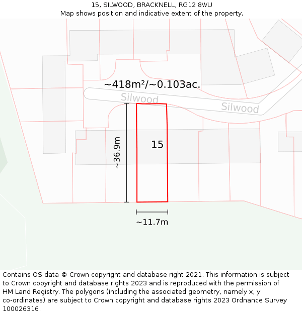 15, SILWOOD, BRACKNELL, RG12 8WU: Plot and title map