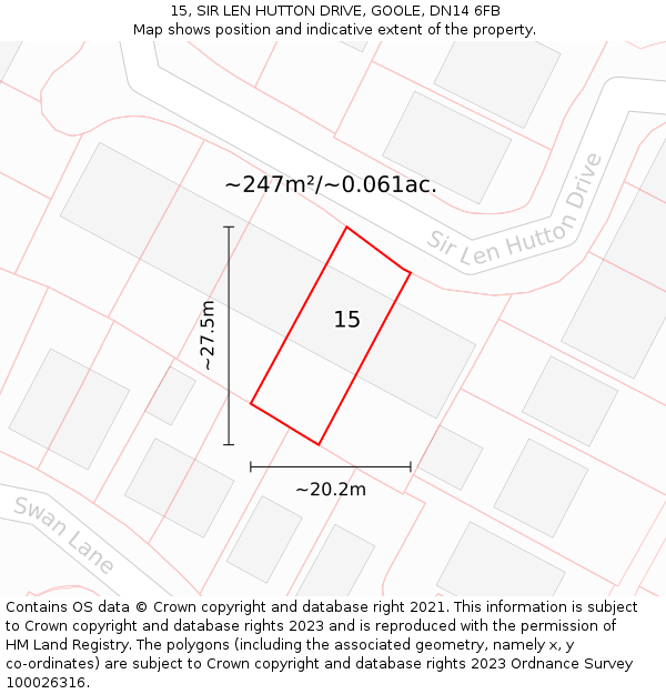 15, SIR LEN HUTTON DRIVE, GOOLE, DN14 6FB: Plot and title map