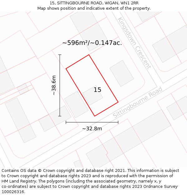 15, SITTINGBOURNE ROAD, WIGAN, WN1 2RR: Plot and title map