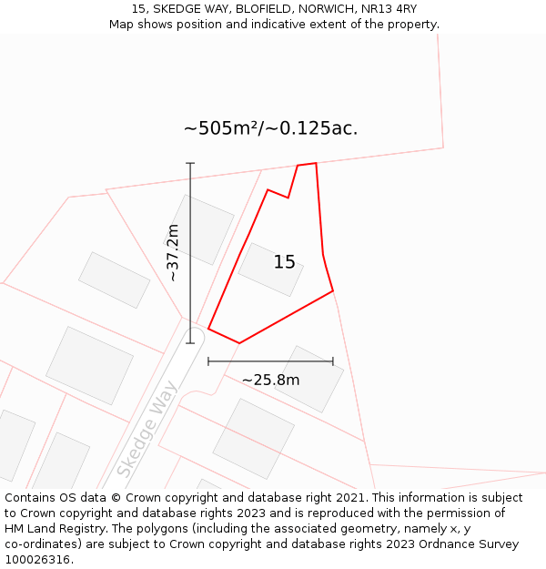 15, SKEDGE WAY, BLOFIELD, NORWICH, NR13 4RY: Plot and title map