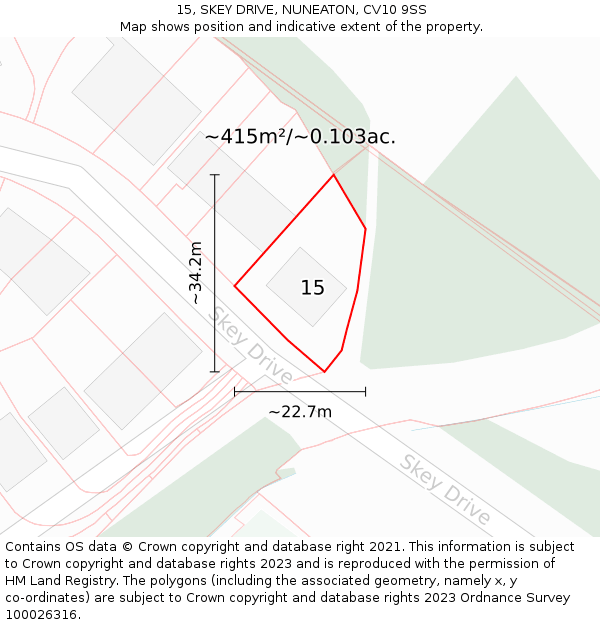 15, SKEY DRIVE, NUNEATON, CV10 9SS: Plot and title map