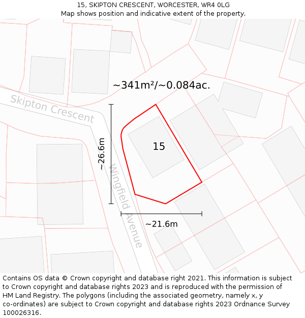 15, SKIPTON CRESCENT, WORCESTER, WR4 0LG: Plot and title map