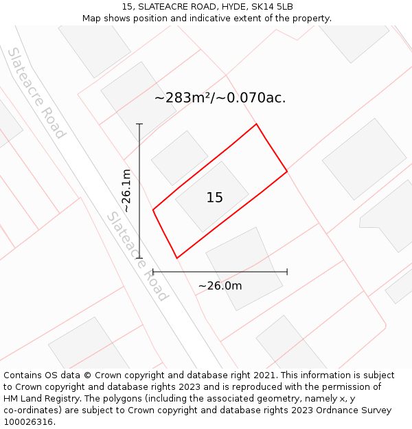 15, SLATEACRE ROAD, HYDE, SK14 5LB: Plot and title map