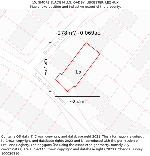 15, SMORE SLADE HILLS, OADBY, LEICESTER, LE2 4UX: Plot and title map