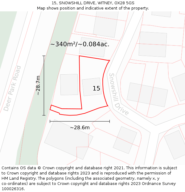 15, SNOWSHILL DRIVE, WITNEY, OX28 5GS: Plot and title map