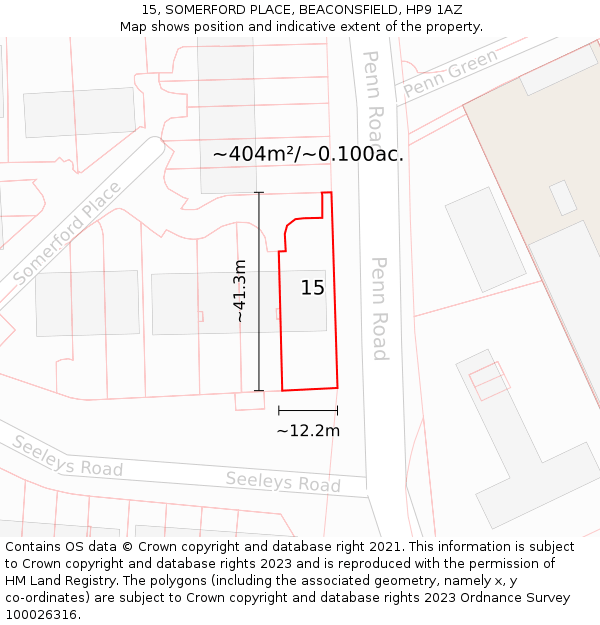 15, SOMERFORD PLACE, BEACONSFIELD, HP9 1AZ: Plot and title map