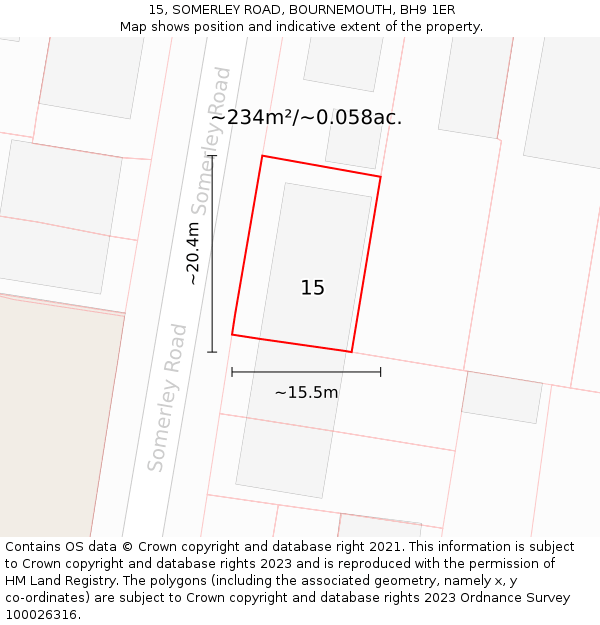 15, SOMERLEY ROAD, BOURNEMOUTH, BH9 1ER: Plot and title map
