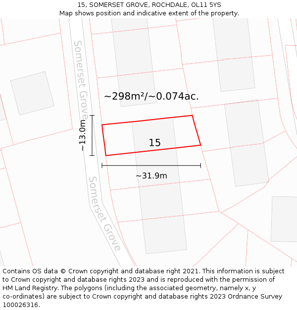 15, SOMERSET GROVE, ROCHDALE, OL11 5YS: Plot and title map