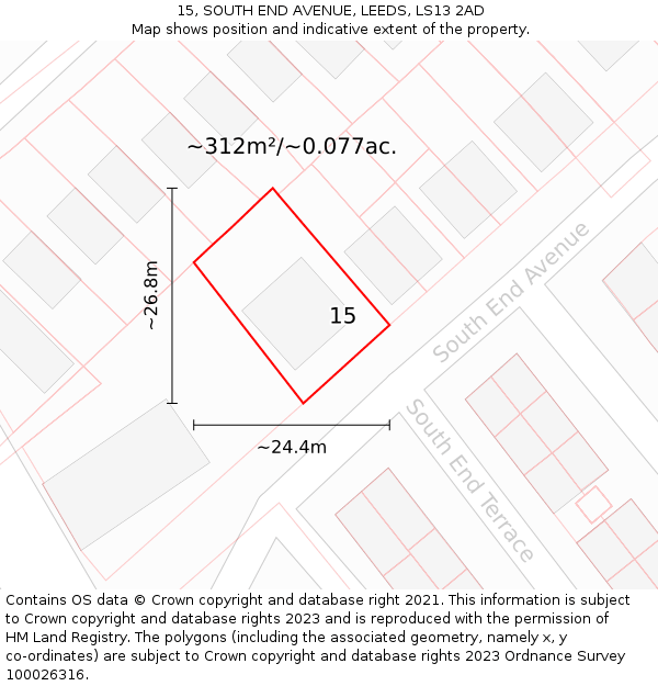 15, SOUTH END AVENUE, LEEDS, LS13 2AD: Plot and title map