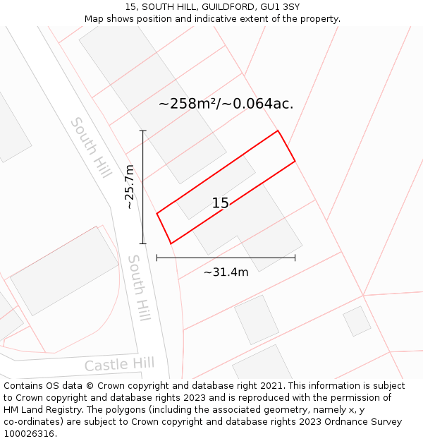 15, SOUTH HILL, GUILDFORD, GU1 3SY: Plot and title map