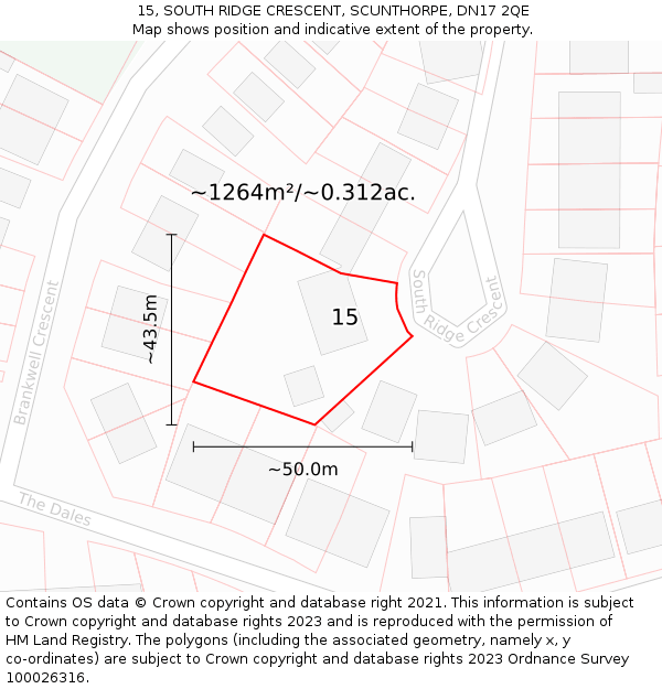 15, SOUTH RIDGE CRESCENT, SCUNTHORPE, DN17 2QE: Plot and title map