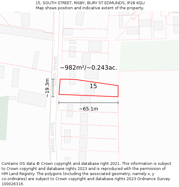 15, SOUTH STREET, RISBY, BURY ST EDMUNDS, IP28 6QU: Plot and title map