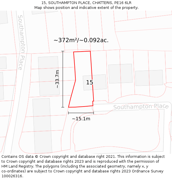 15, SOUTHAMPTON PLACE, CHATTERIS, PE16 6LR: Plot and title map