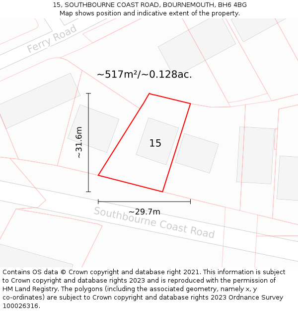 15, SOUTHBOURNE COAST ROAD, BOURNEMOUTH, BH6 4BG: Plot and title map