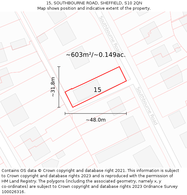 15, SOUTHBOURNE ROAD, SHEFFIELD, S10 2QN: Plot and title map
