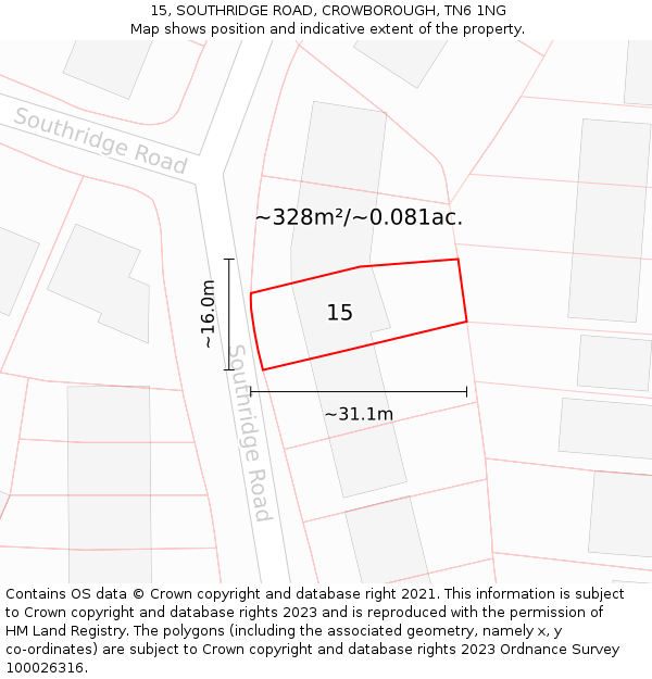 15, SOUTHRIDGE ROAD, CROWBOROUGH, TN6 1NG: Plot and title map