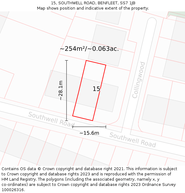 15, SOUTHWELL ROAD, BENFLEET, SS7 1JB: Plot and title map